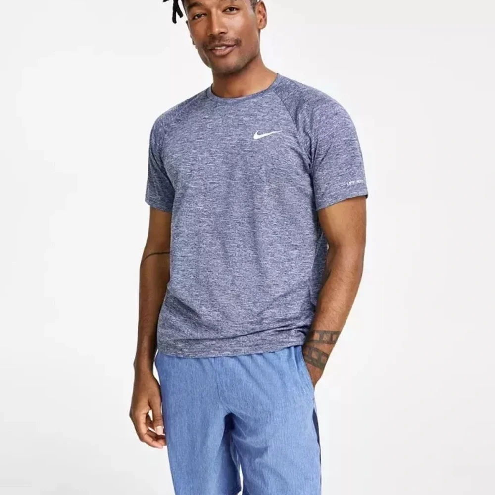 Nike Men's Midnight Navy Hydroguard Dri-FIT Stretch UPF 40+ Heather Rash-guard